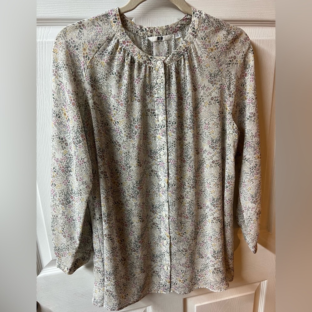 Uniqlo Multicolor Floral Sheer Blouse